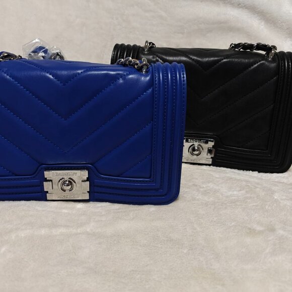 Badgley Mischka *WINTER BUNDLE* Quilted Chevron Blue & Black Crossbodies - Picture 1 of 8